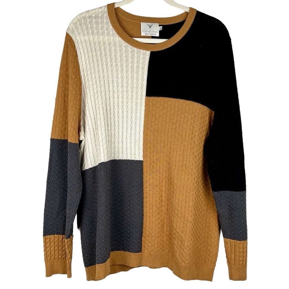 Edinburgh Color Block Long Sleeve Crew Neck Sweater XL